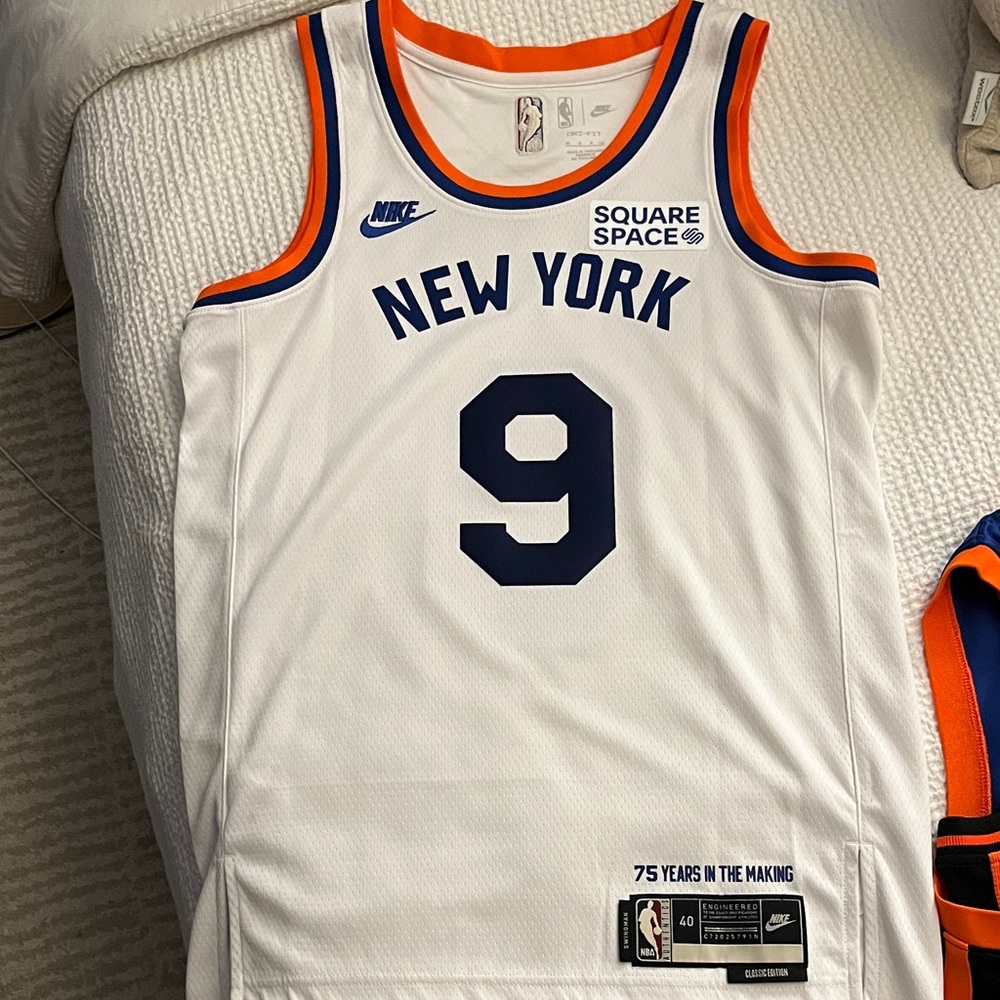 Nike White and Blue RJ Barrett New York Knicks Jersey